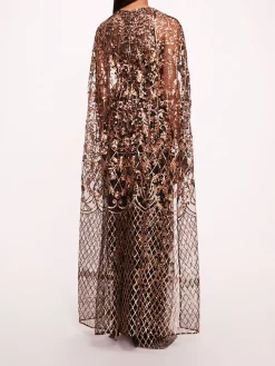 Sequin Lattice Cape Gown