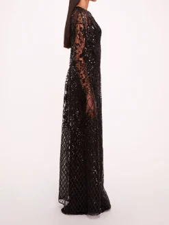 Sequin Lattice Cape Gown