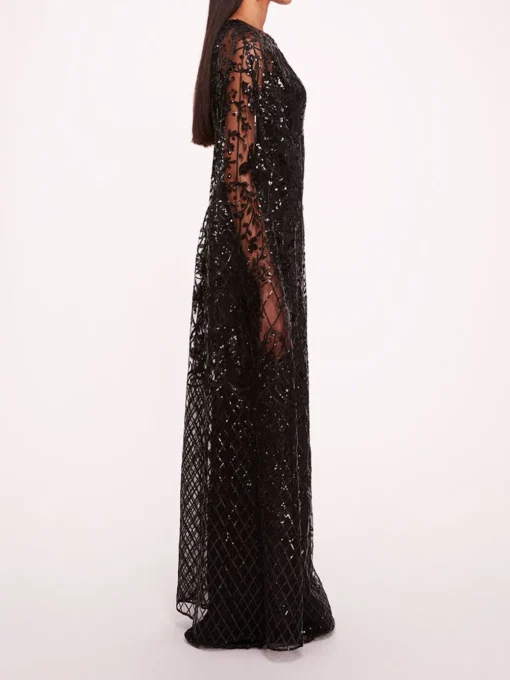 Sequin Lattice Cape Gown