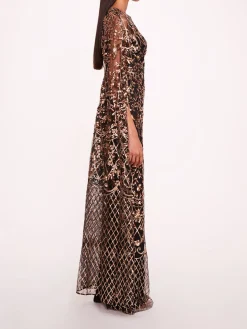 Sequin Lattice Cape Gown