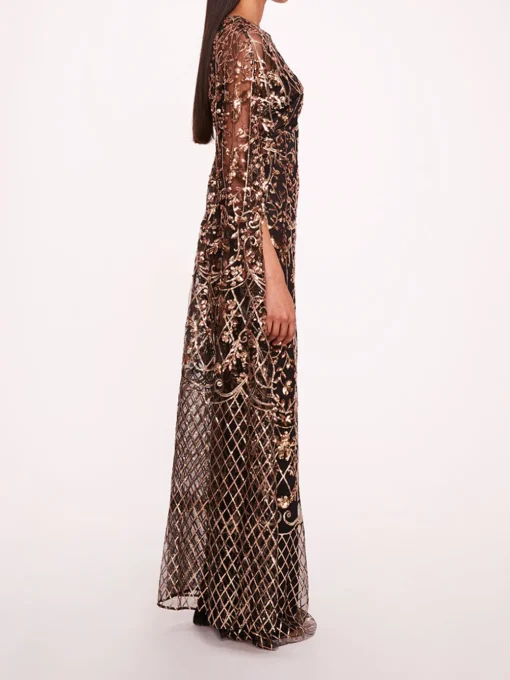 Sequin Lattice Cape Gown