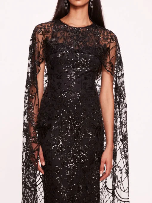 Sequin Lattice Cape Gown