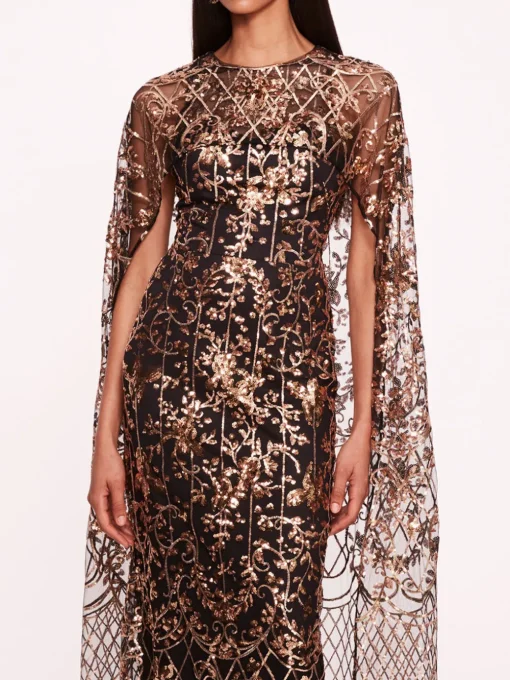 Sequin Lattice Cape Gown