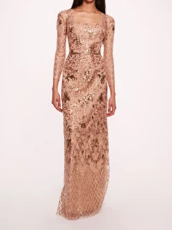 Sequin Lattice Sleeved Gown