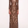 Sequin Lattice Sleeved Gown