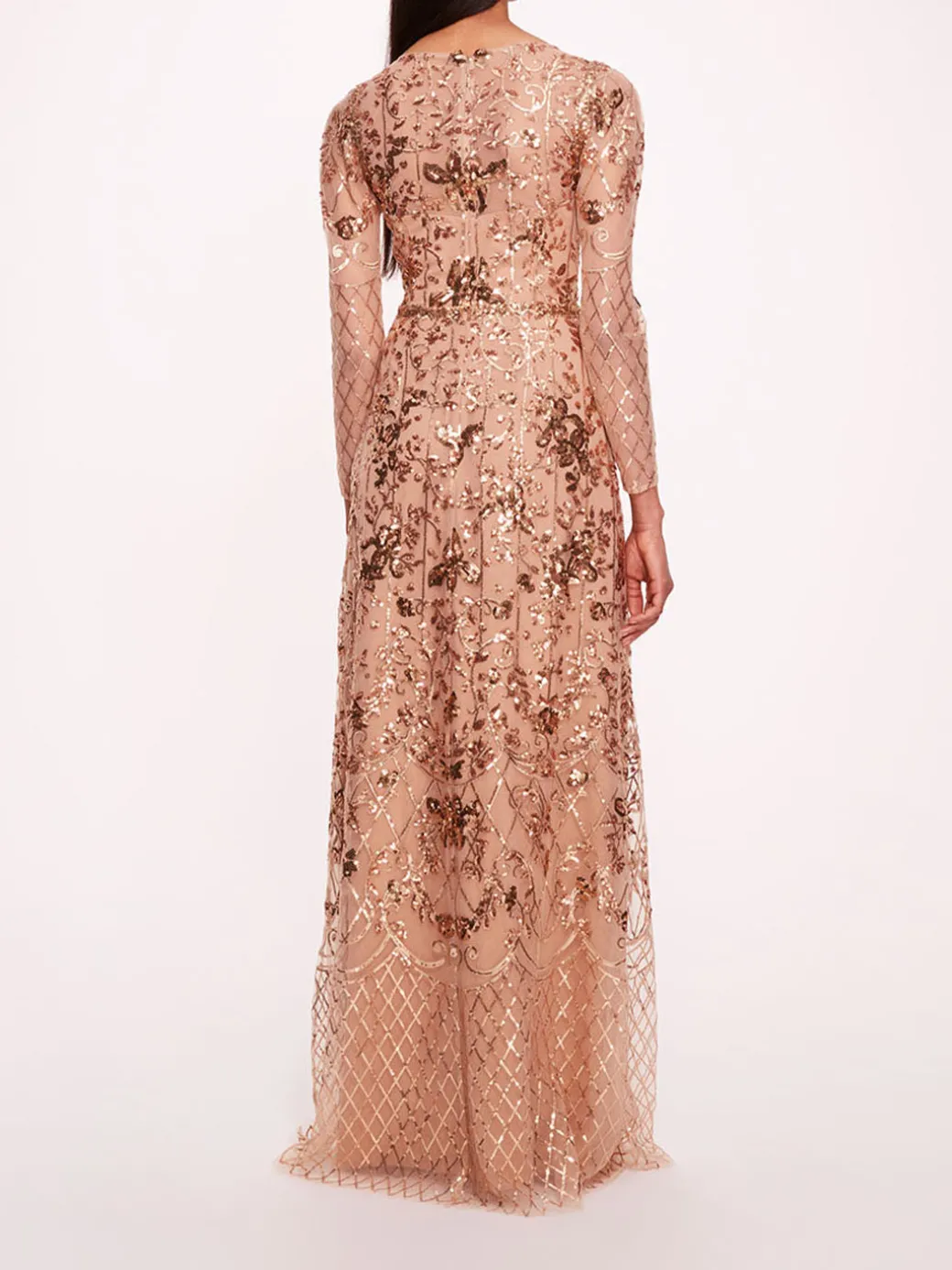 Sequin Lattice Sleeved Gown