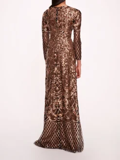 Sequin Lattice Sleeved Gown