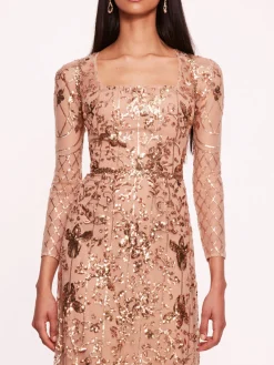 Sequin Lattice Sleeved Gown