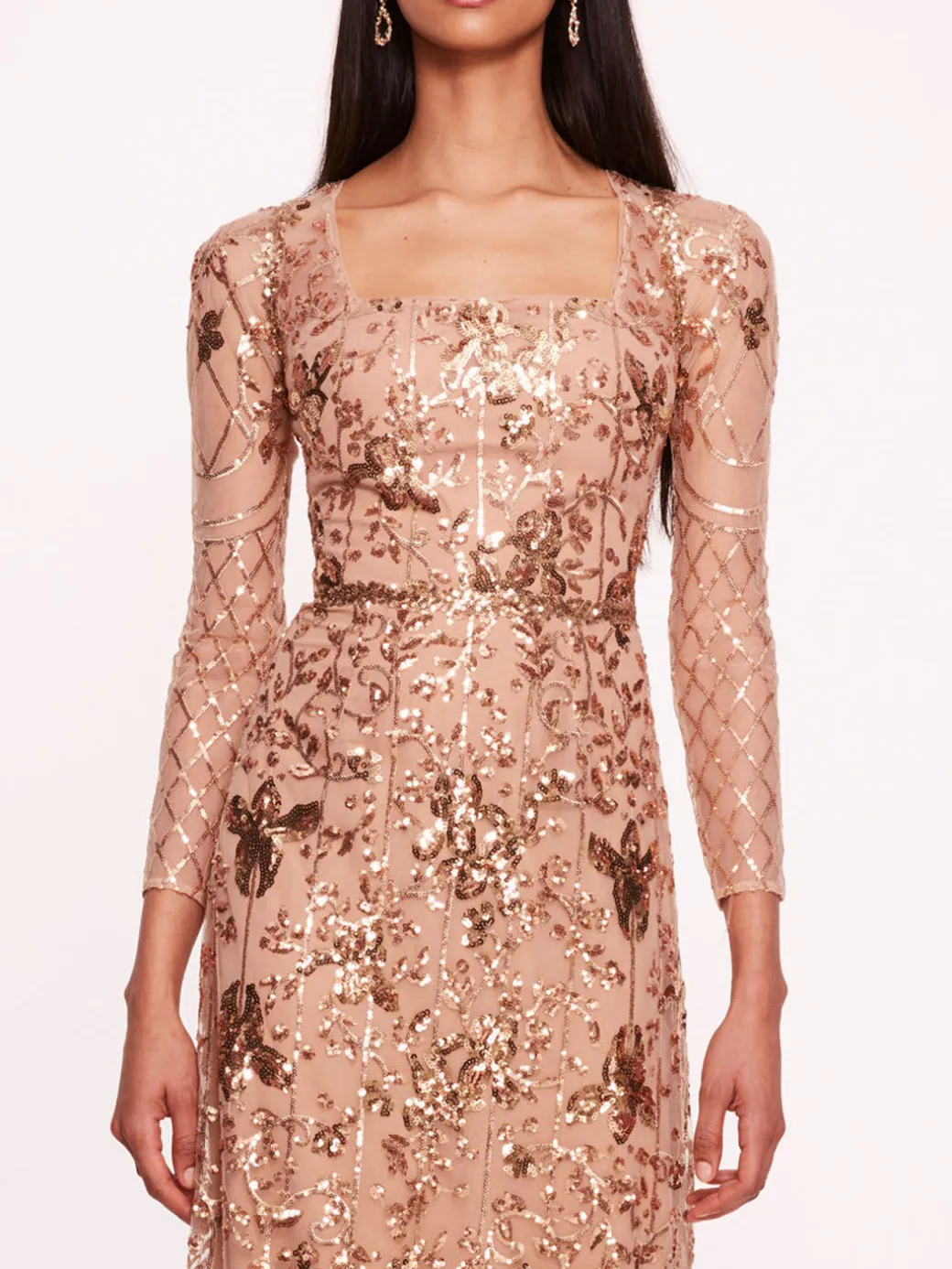 Sequin Lattice Sleeved Gown
