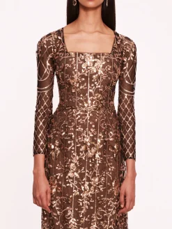 Sequin Lattice Sleeved Gown
