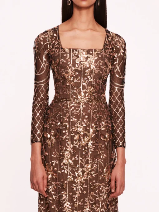 Sequin Lattice Sleeved Gown