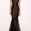 Sequin Lattice Strapless Gown