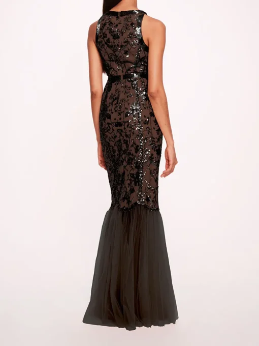 Sequin Lattice Strapless Gown