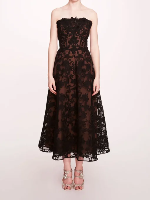 Strapless Corded Midi Dress