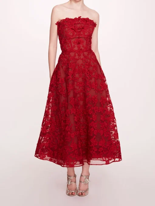 Strapless Corded Midi Dress