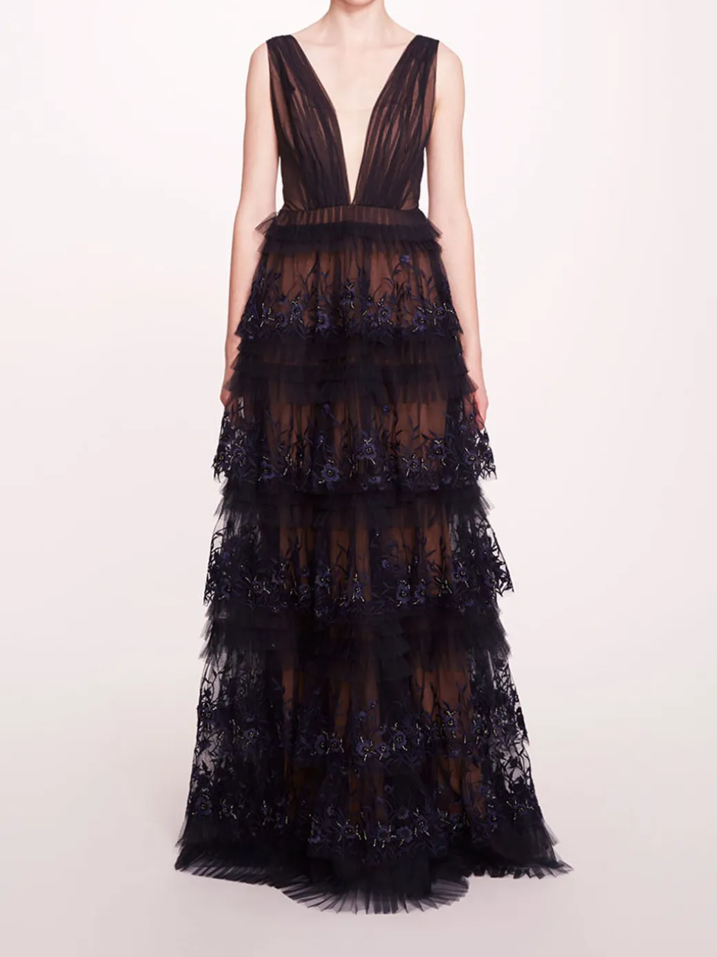 Tiered Terrarium V-Neck Gown