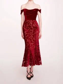 Velvet Cutwork Midi Dress