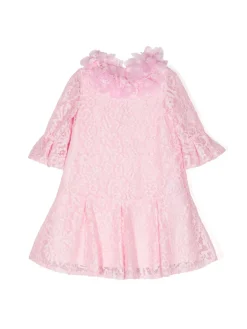 Volant-Embroidered Lace Dress